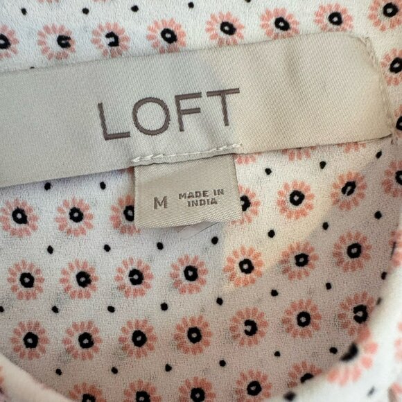 LOFT Round Neck Keyhole Back Pink Floral Pullover Blouse Top Womens Size Medium - Picture 7 of 9